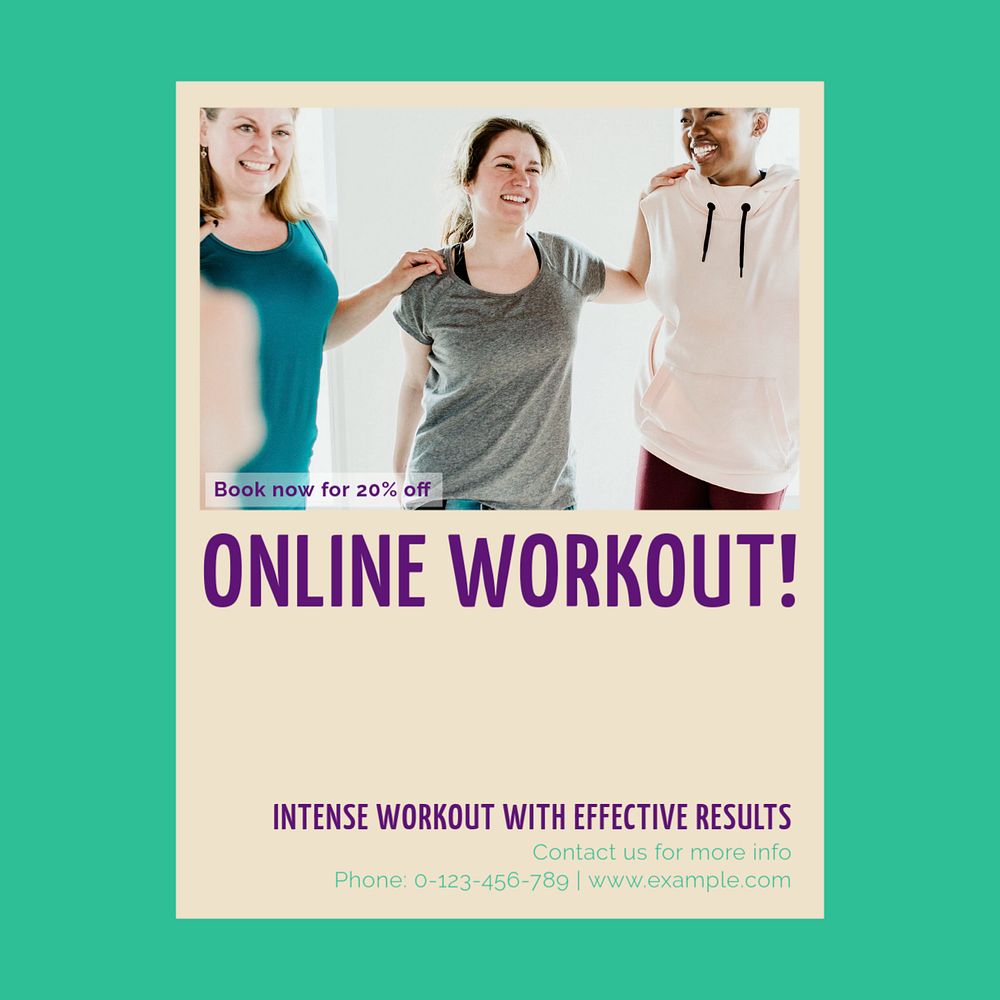 Online workout Instagram post template, editable design