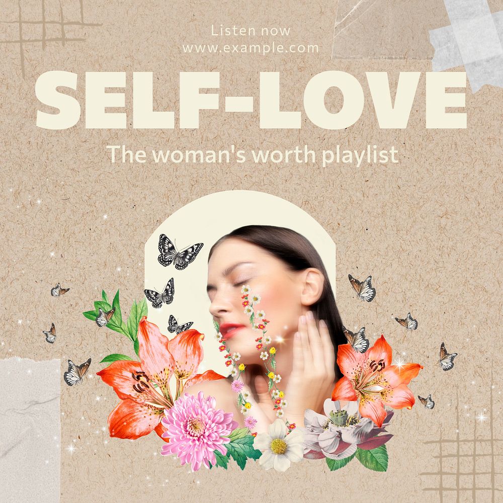 Self-love playlist Instagram post template, editable design