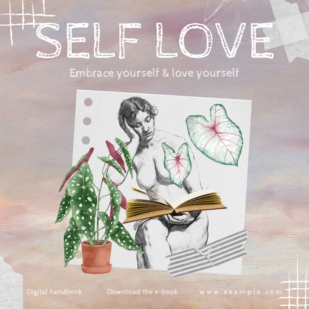 Self love ebook Instagram post template, editable design