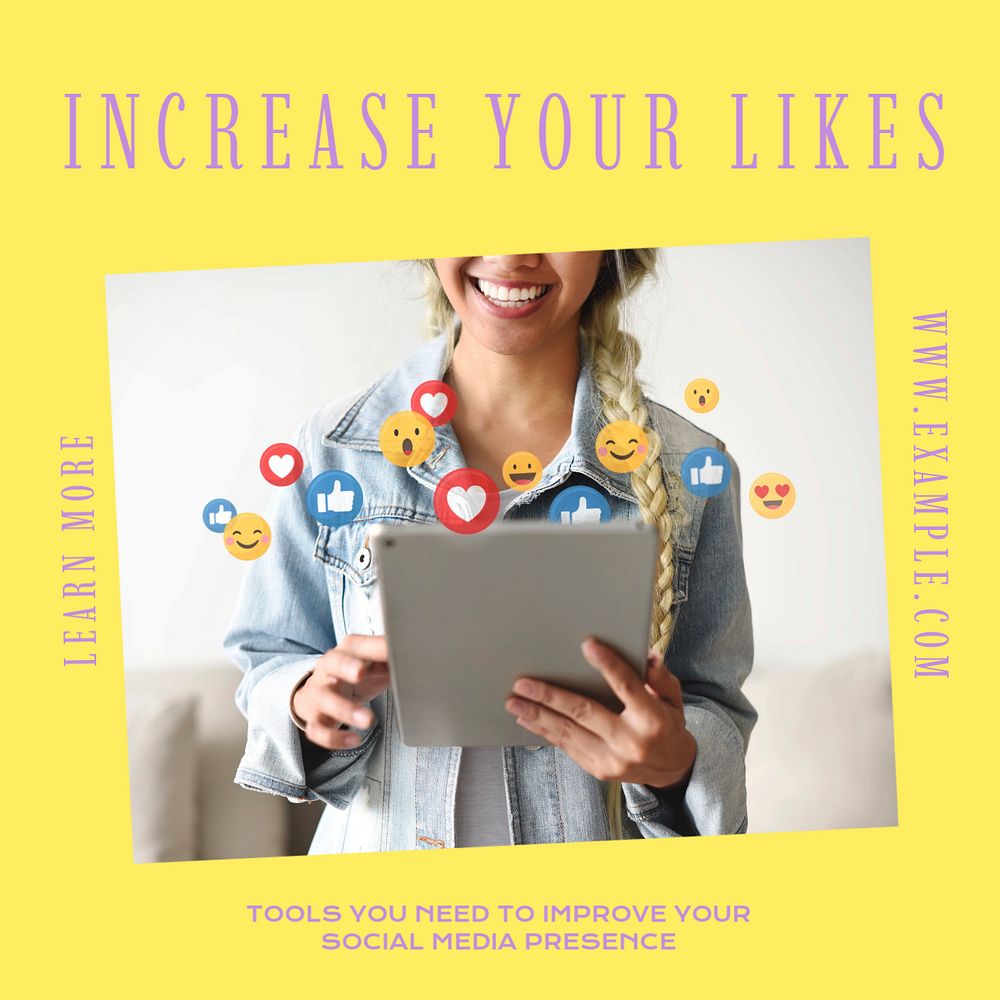 Increase your likes Instagram post template, editable design