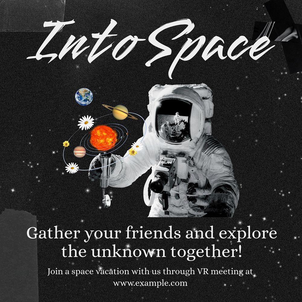 Into the space Instagram post template, editable text