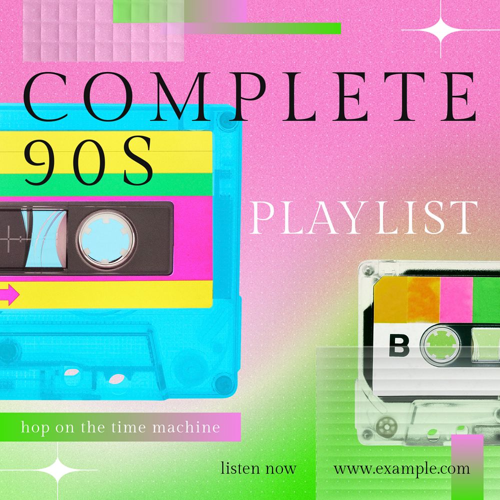 90s playlist Instagram post template, editable text