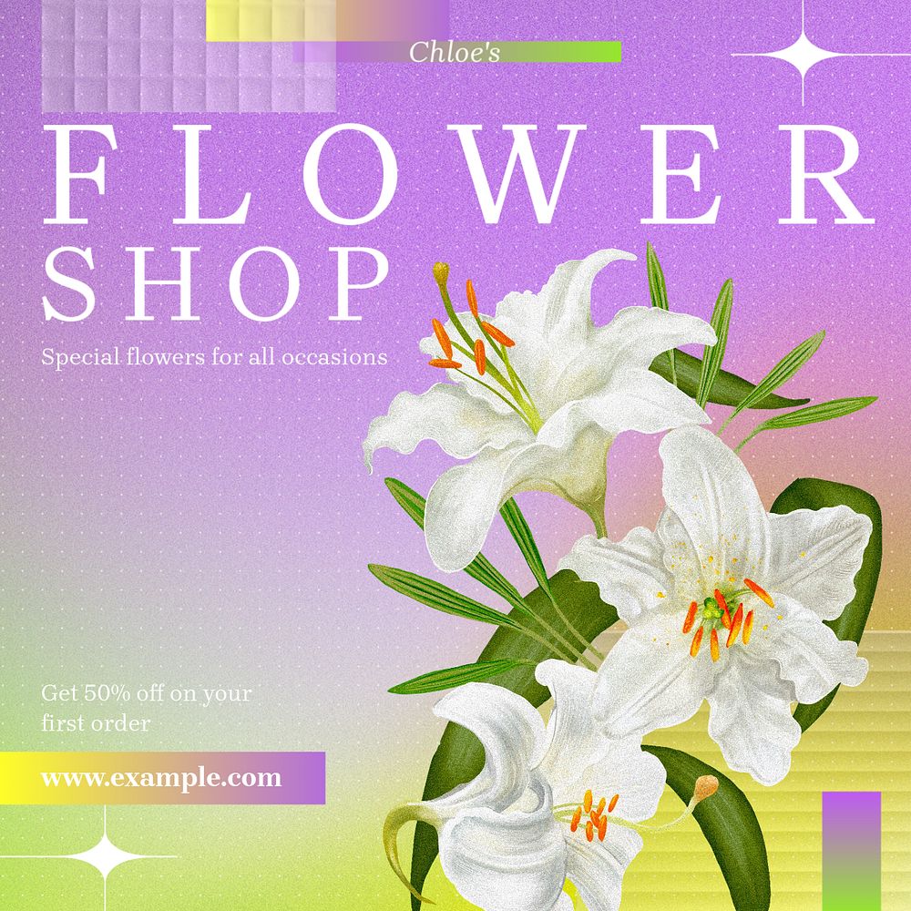 Flower shop Instagram post template, editable design