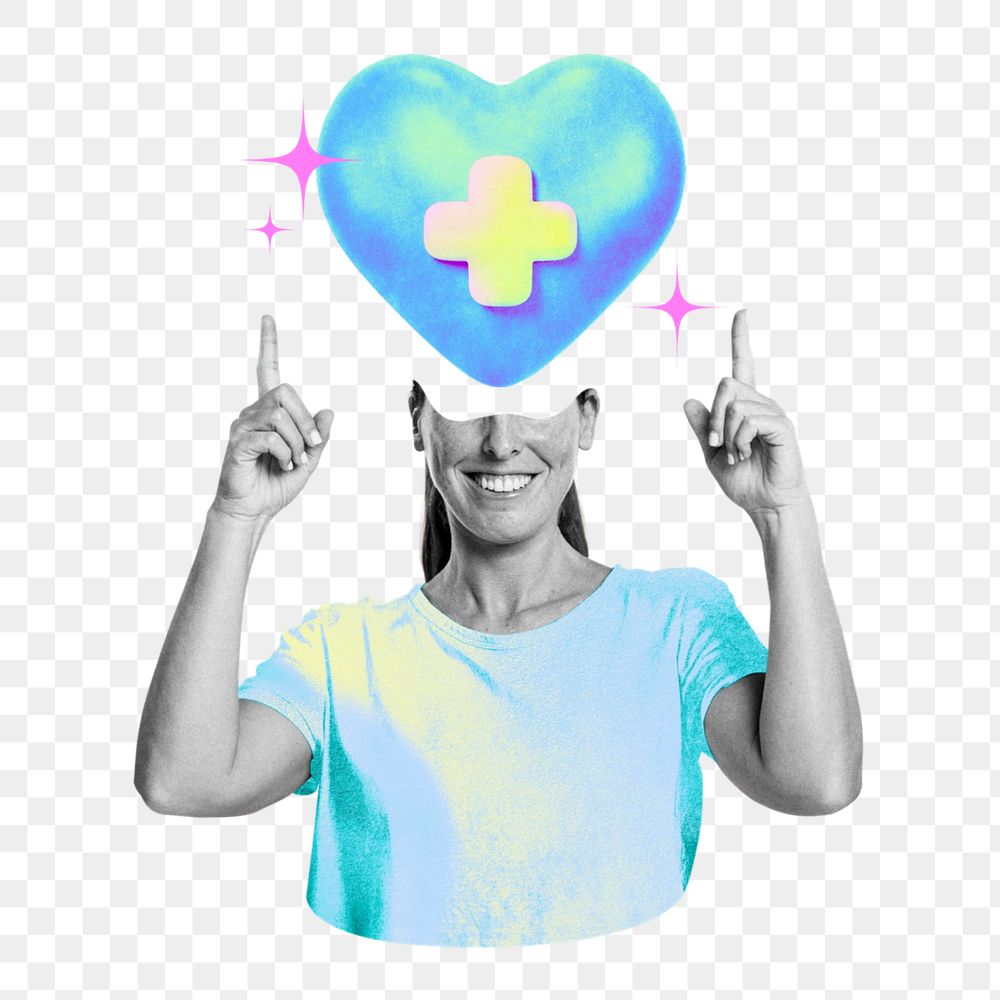 Healthcare png element, editable gradient heart collage remix