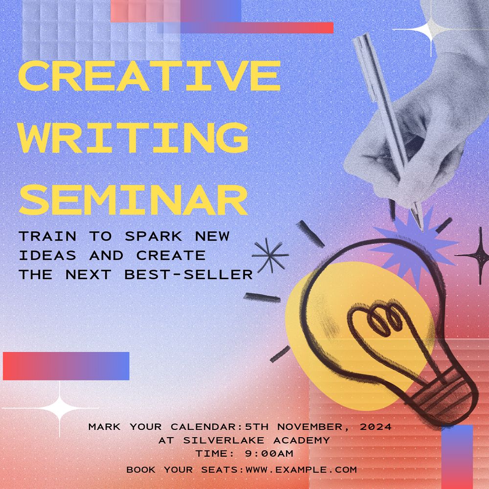 Creative writing seminar Instagram post template, editable text