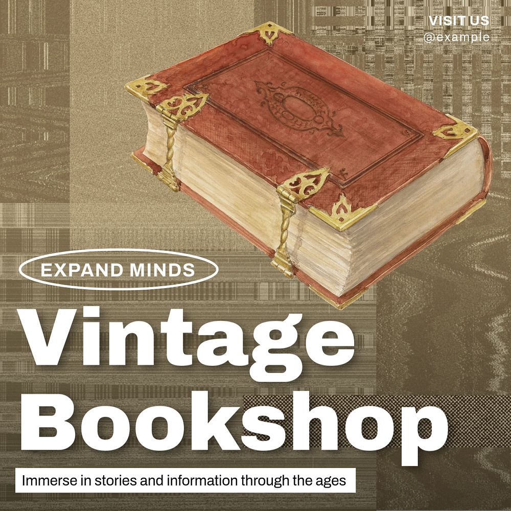 Vintage bookshop Instagram post template, editable design