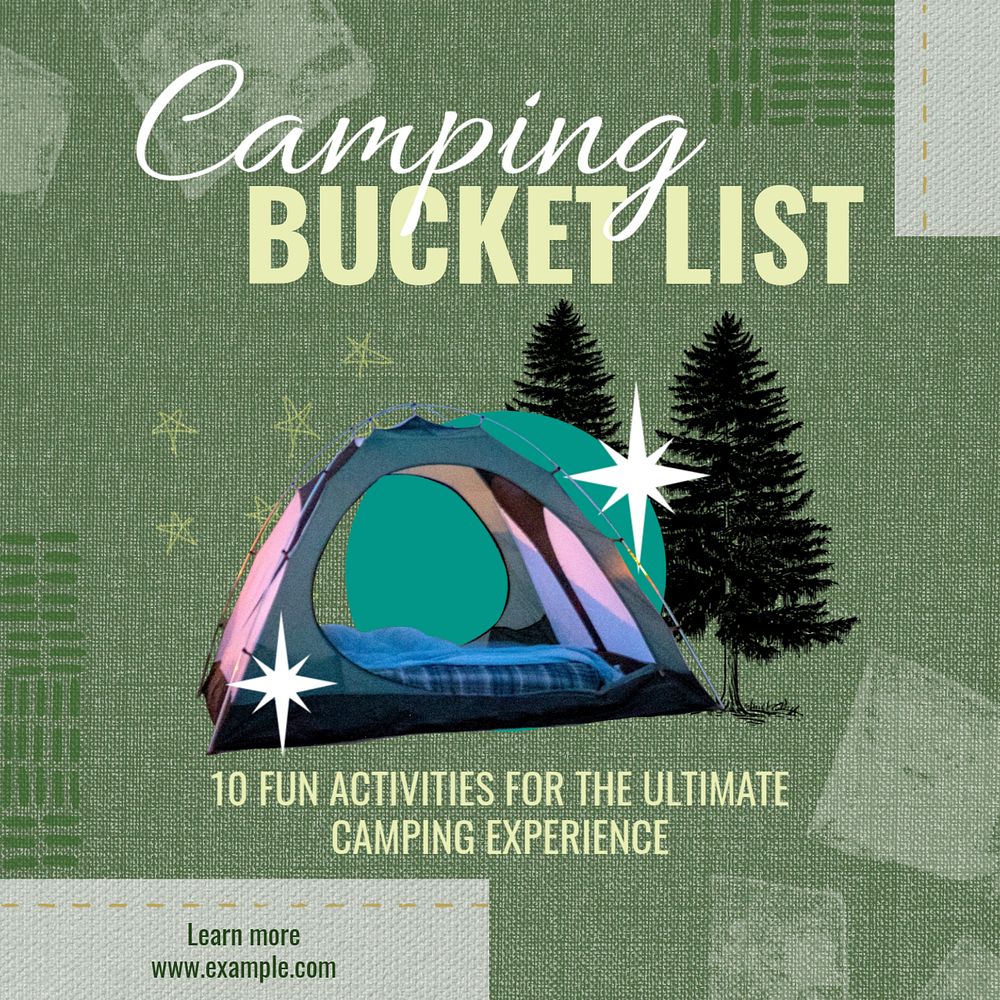 Camping bucket list Instagram post template, editable text