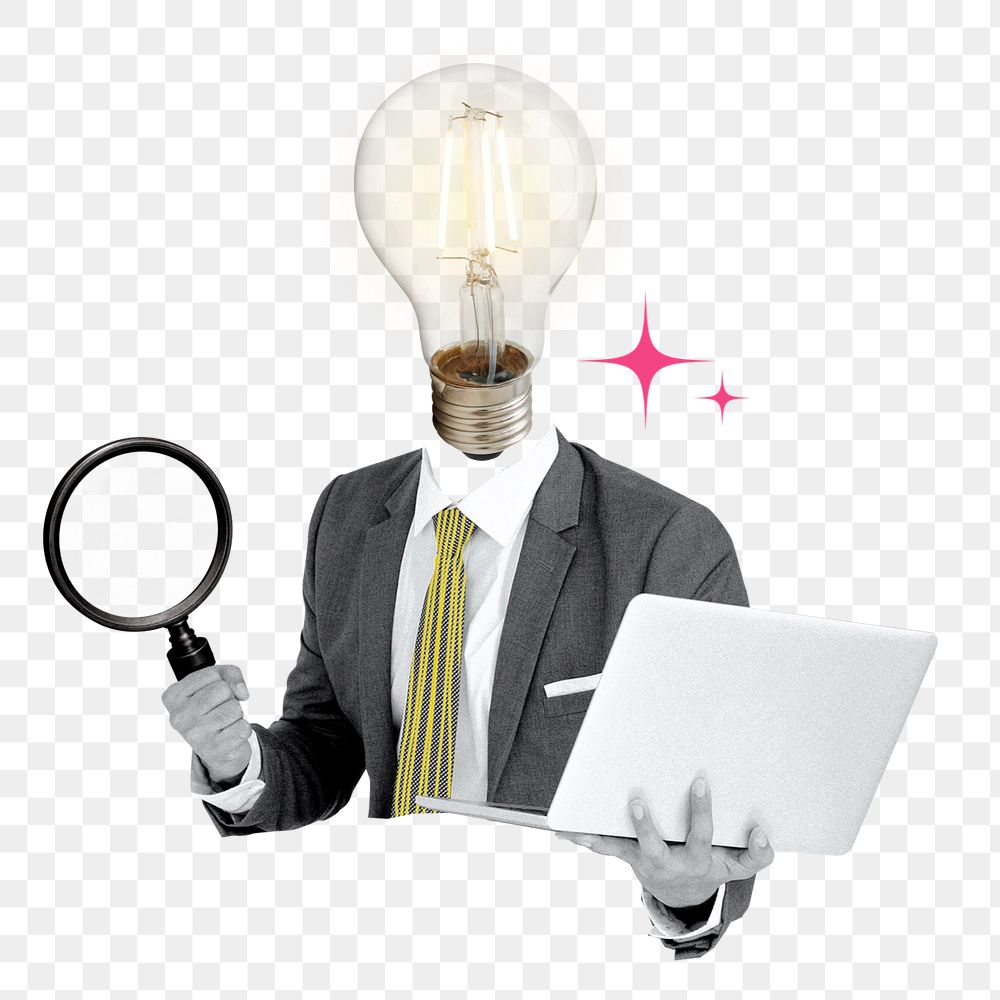 Bulb head businessman png sticker, creative business ideas remix, editable design