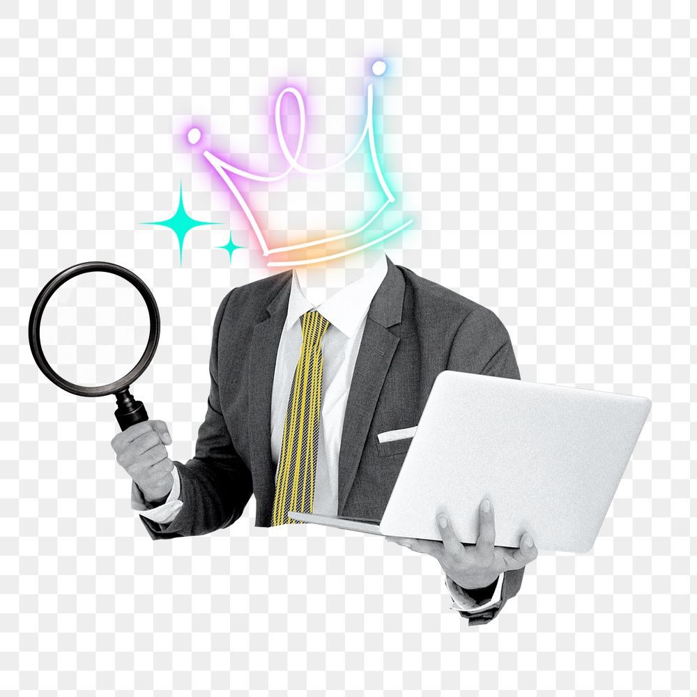 Business ranker png sticker, crown head businessman remix, editable design