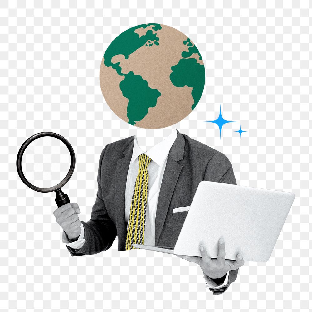 CSR environment business png sticker, globe head businessman, editable design