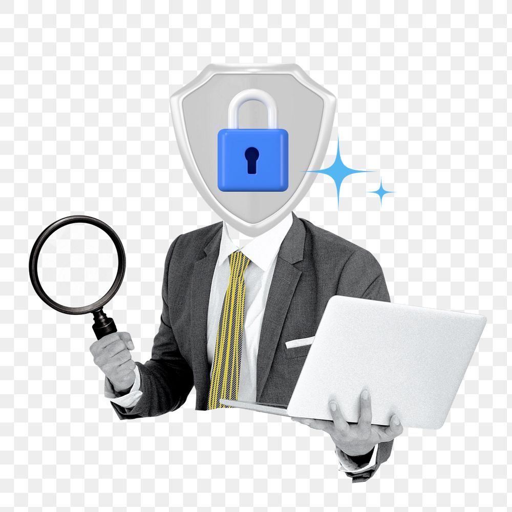 Business privacy security png sticker, padlock head business man, editable design