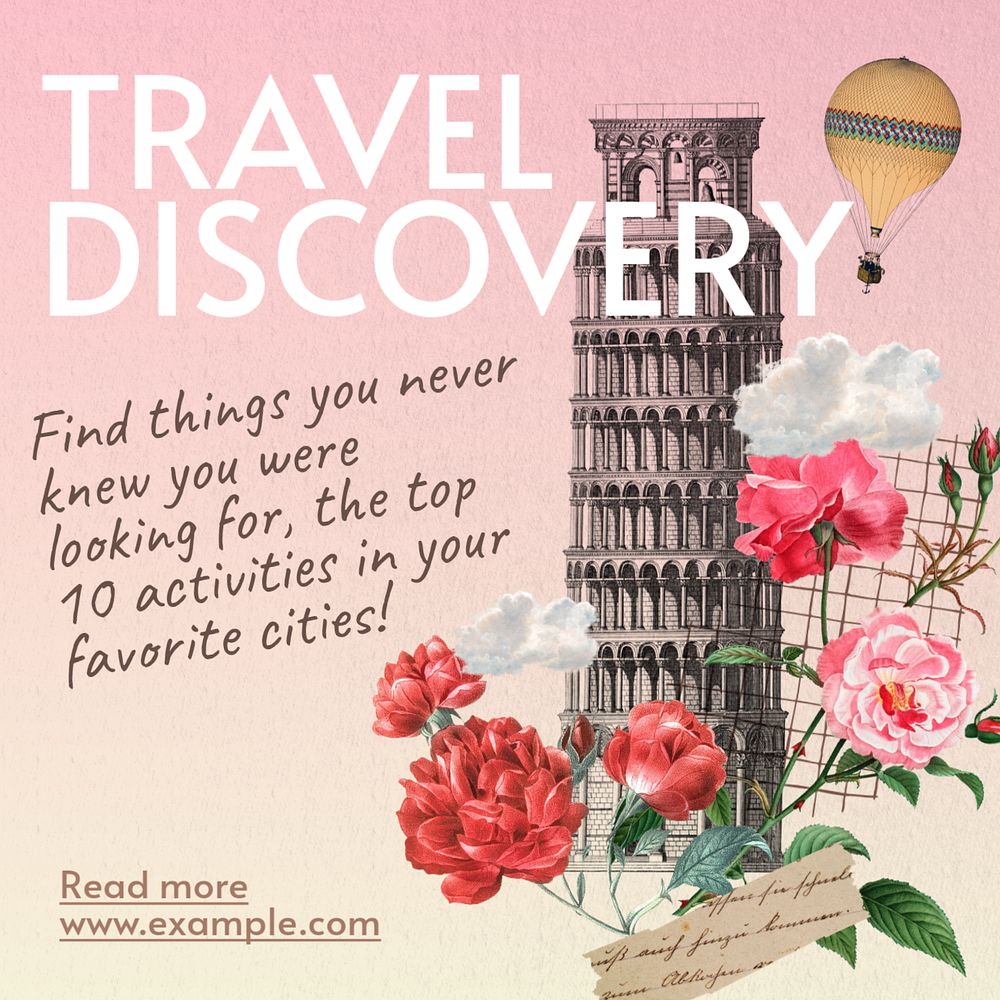 Travel discovery Instagram post template, editable text