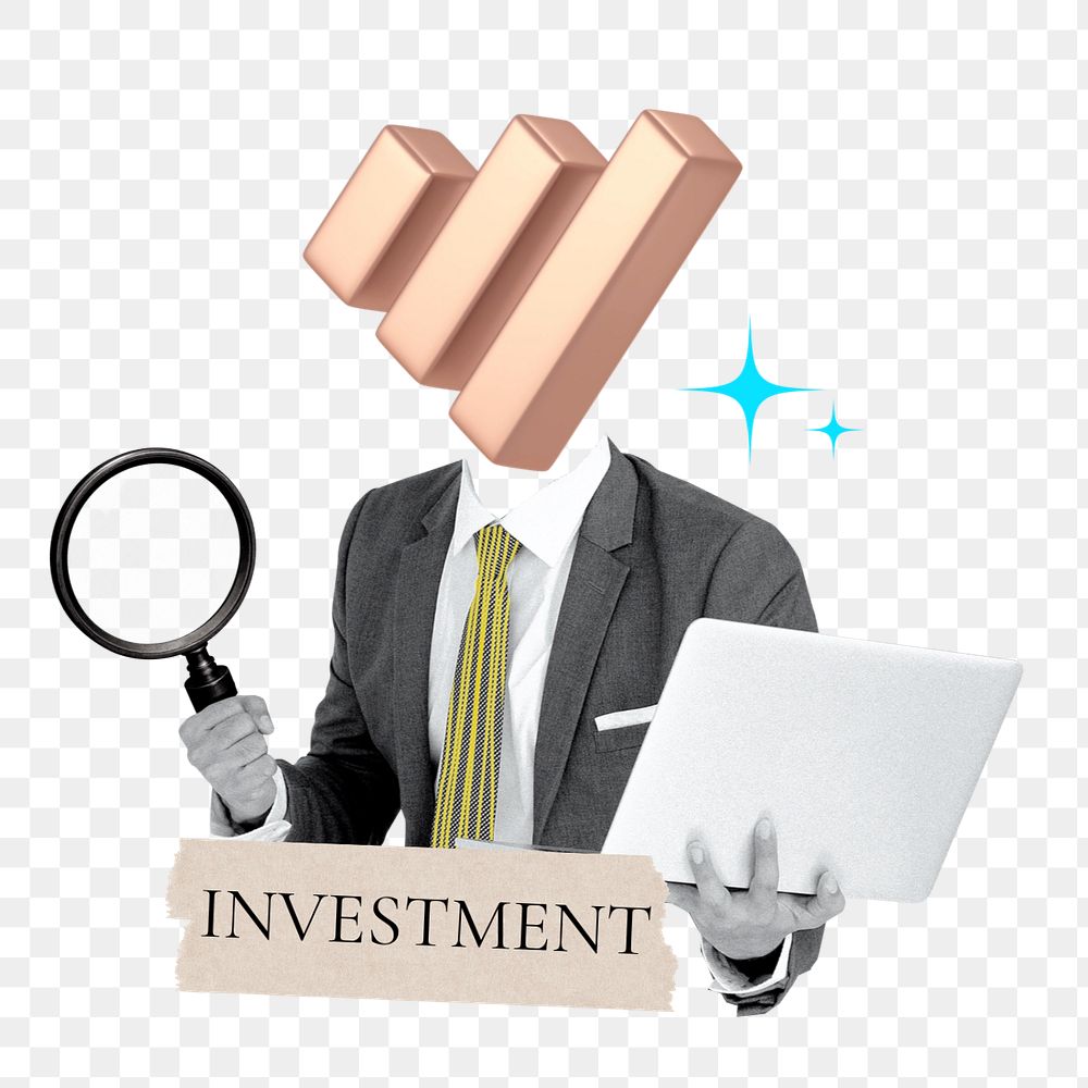 Investment word png sticker, chart head businessman remix, customizable design