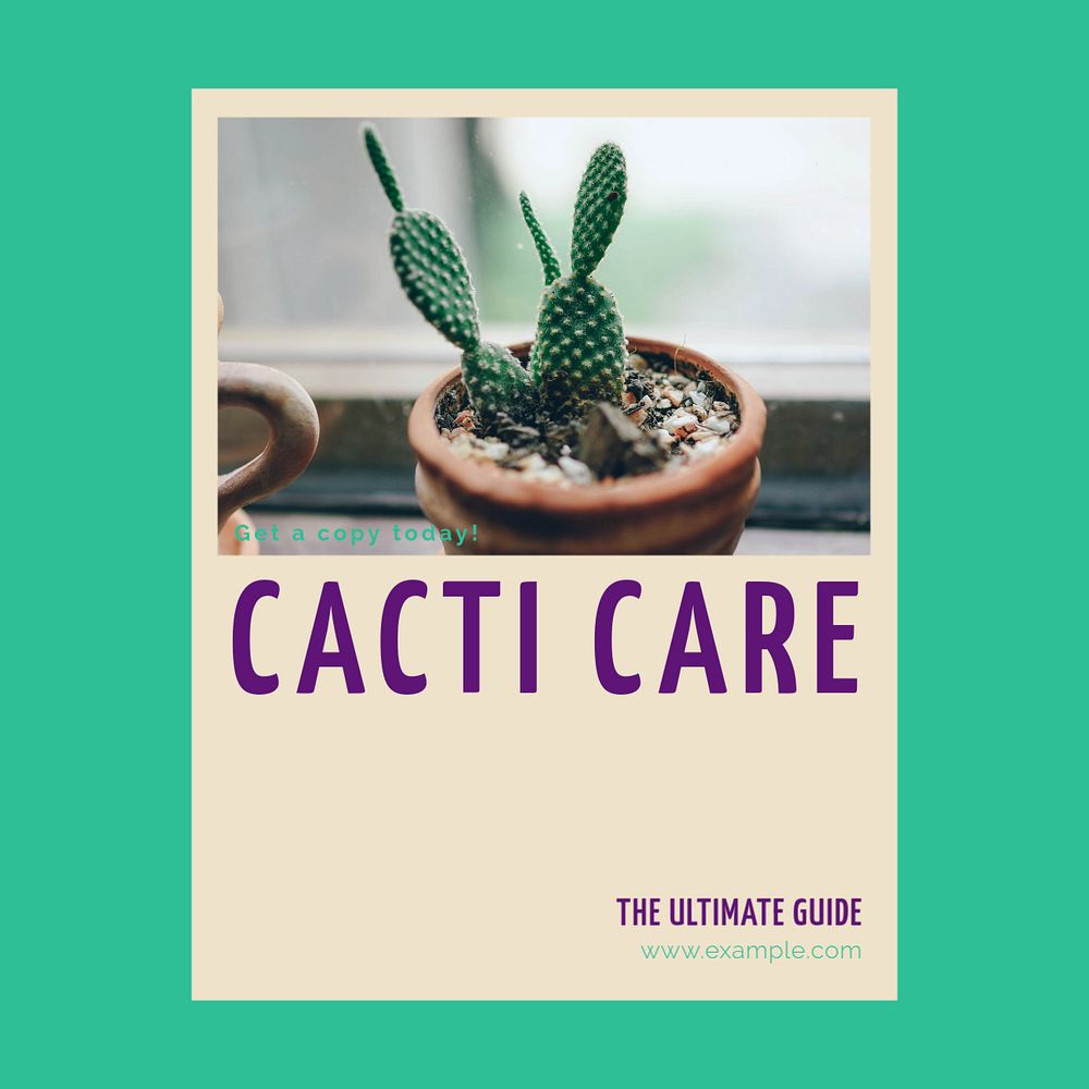 Cacti care book Instagram post template, editable design