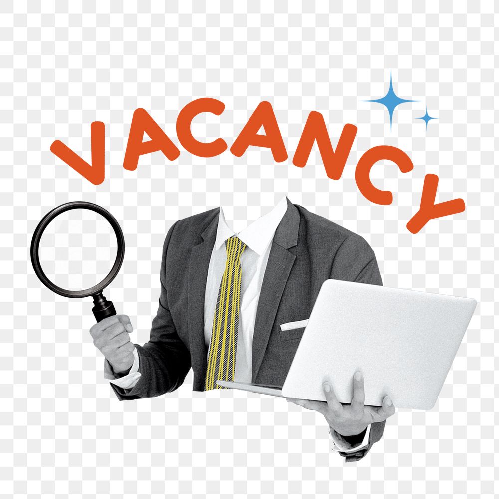 Vacancy word png sticker, jobs head businessman remix, customizable design