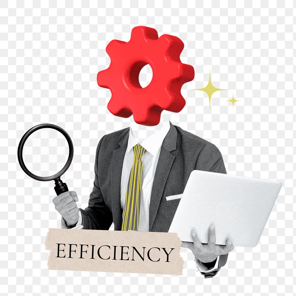 Efficiency word png sticker, cogwheel head businessman remix, customizable design