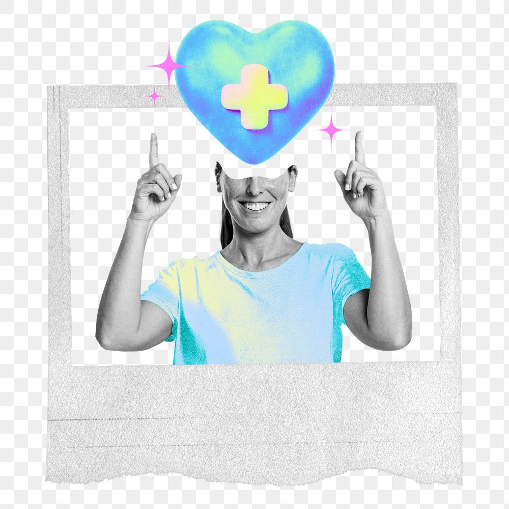 Editable healthcare png element gradient blue heart collage remix