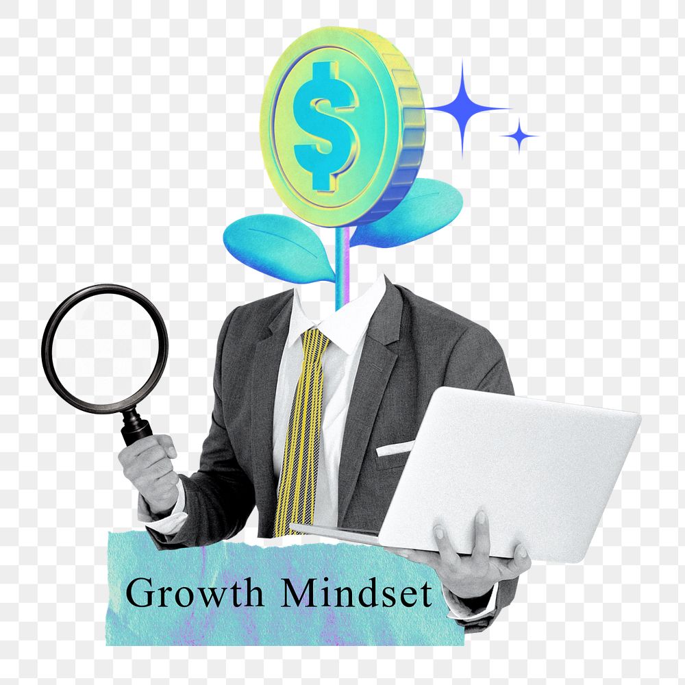 Growth mindset word png element editable businessman collage remix