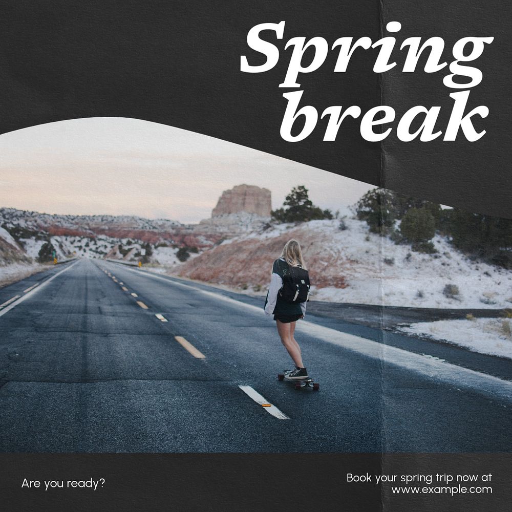 Spring break Instagram post template, editable text