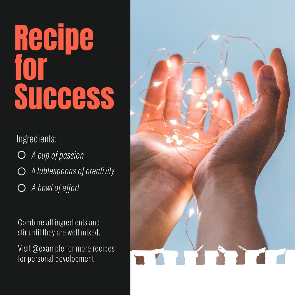 Recipe for success post template, editable social media design