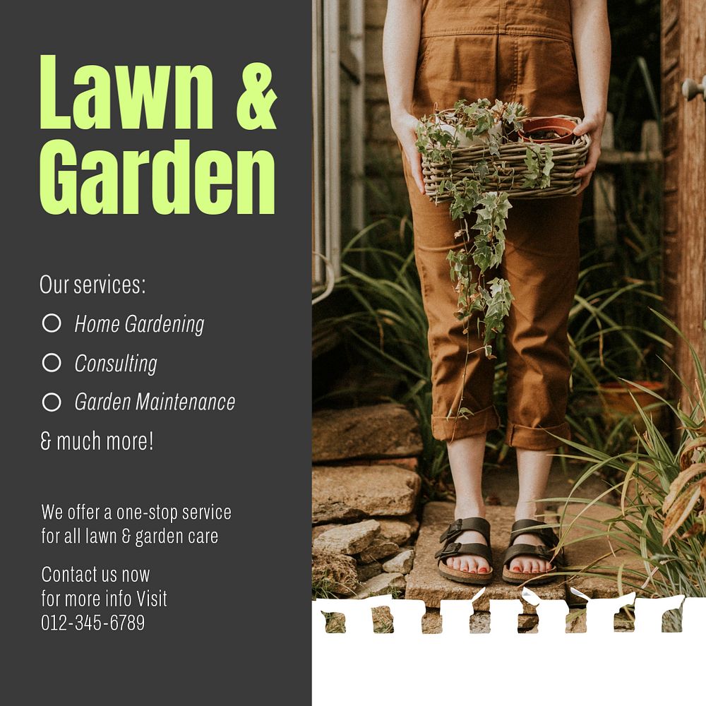 Lawn & garden Instagram post template, editable text