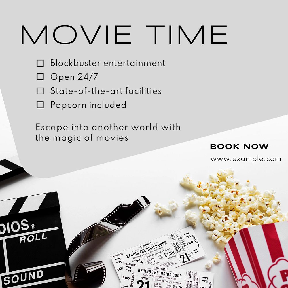 Movie time Instagram post template, editable text