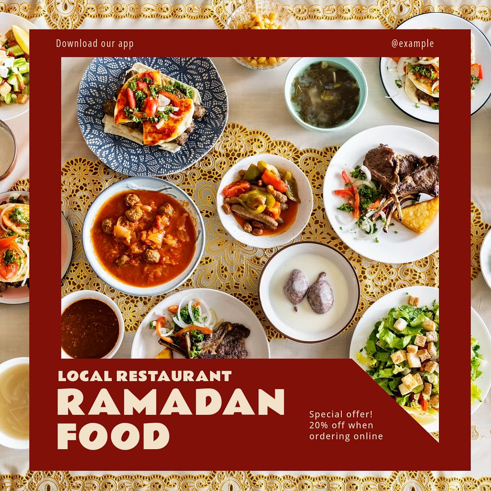 Ramadan food Instagram post template, editable design