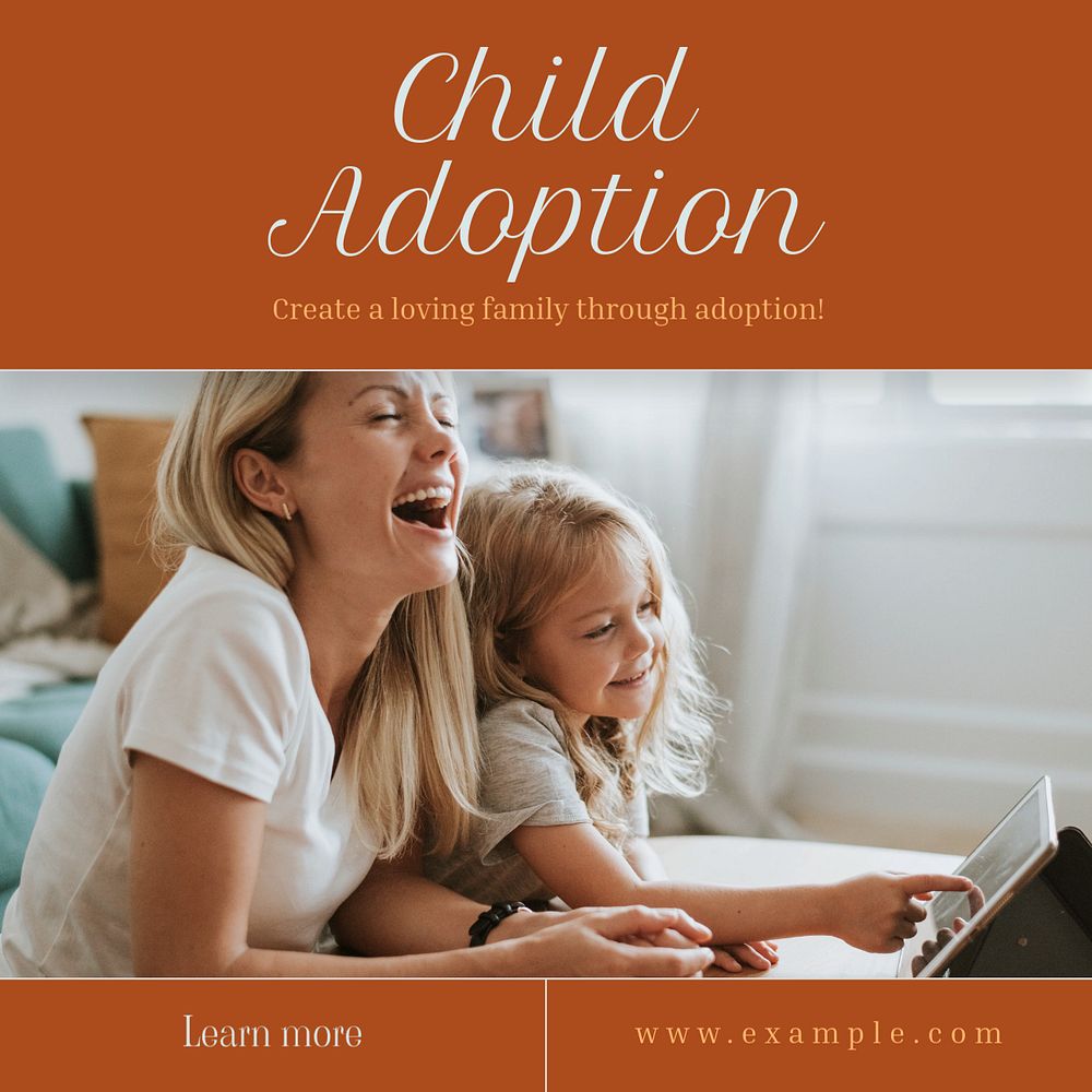 Child adoption Instagram post template, editable text