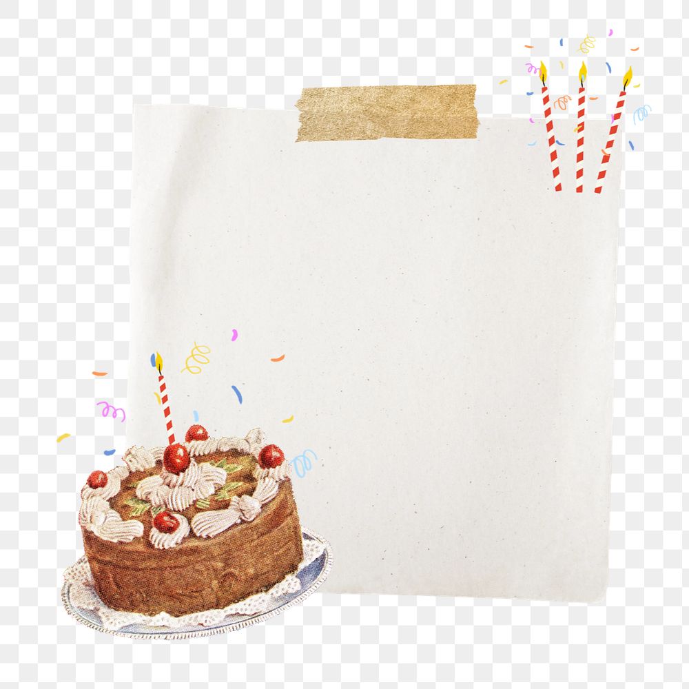 Birthday cake png note paper, editable celebration collage. Remixed by rawpixel.