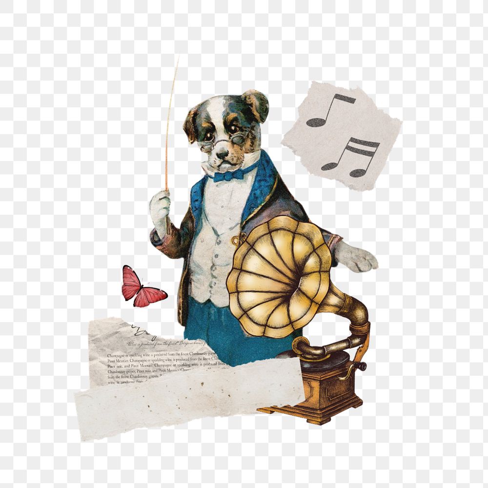 Dog music conductor png, editable entertainment collage. Remixed by rawpixel.