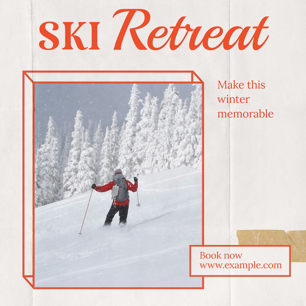 Ski retreat Instagram post template, editable text