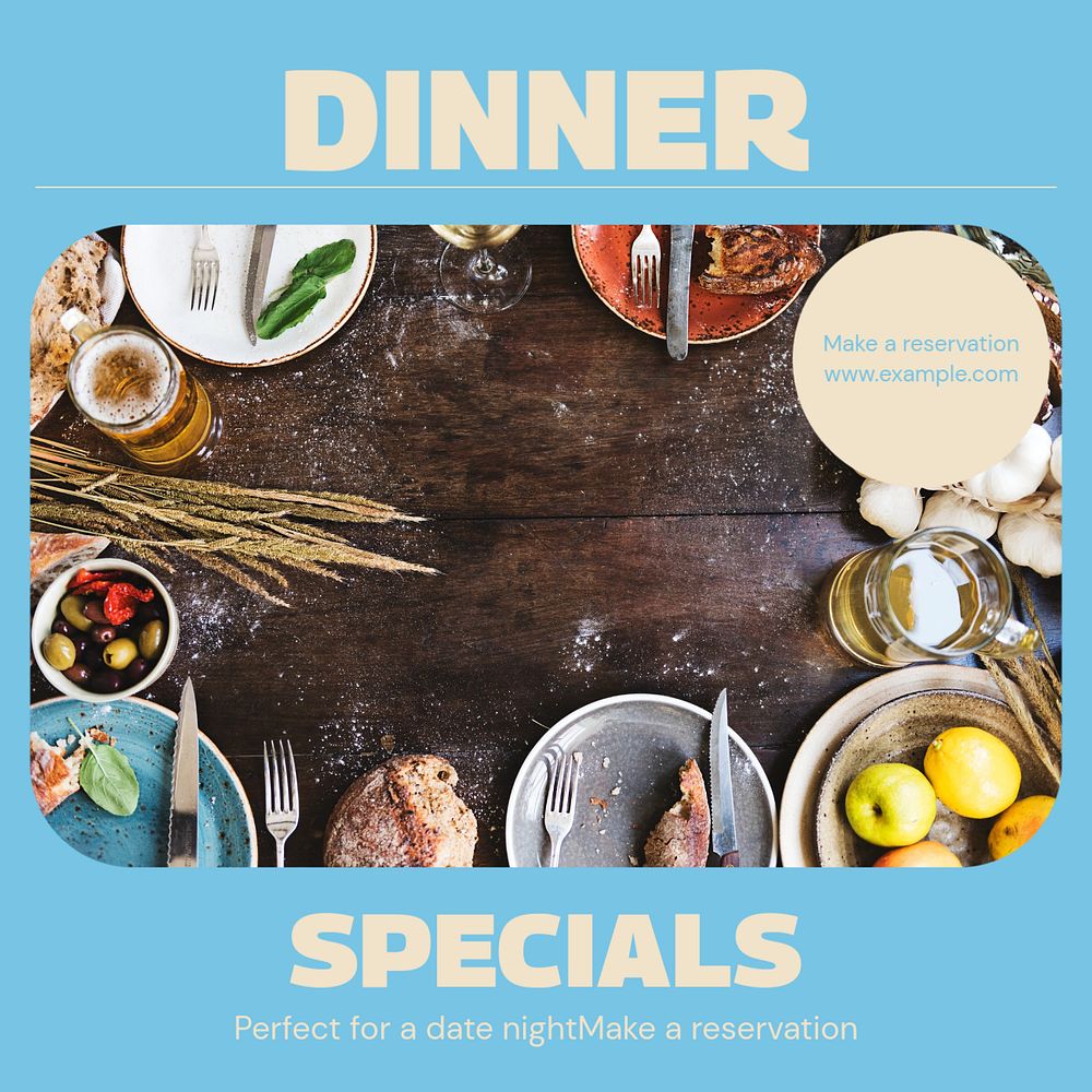 Dinner specials Instagram post template, editable design