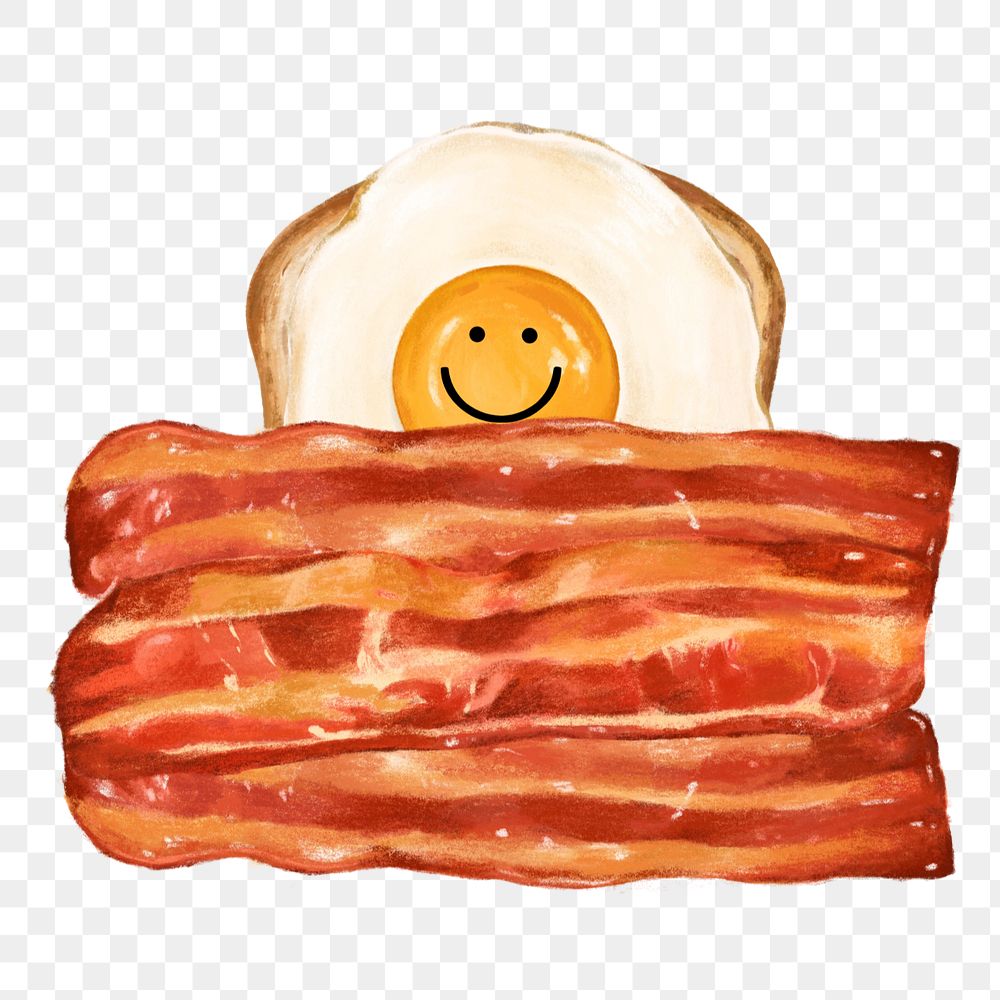 Smiling fried egg png sticker, toast & bacon, breakfast food illustration, editable design