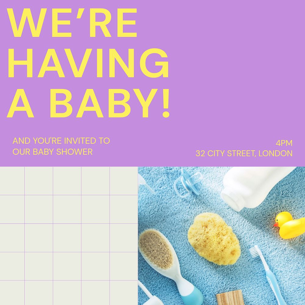 Baby shower Instagram post template, editable design