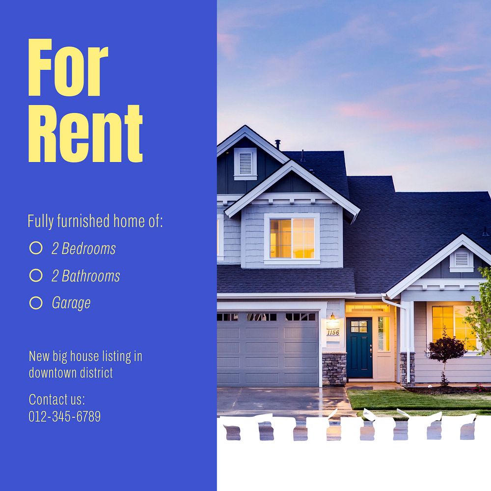 For rent Instagram post template, editable text