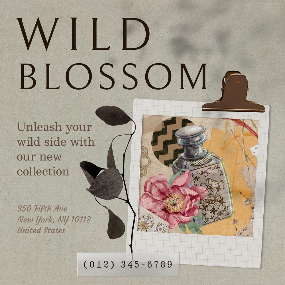 Wild blossom Instagram post template, editable text