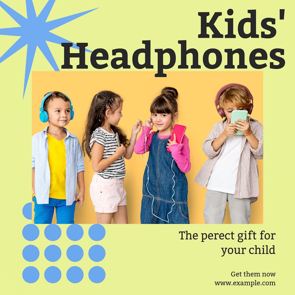 Kid's headphones Instagram post template, editable design