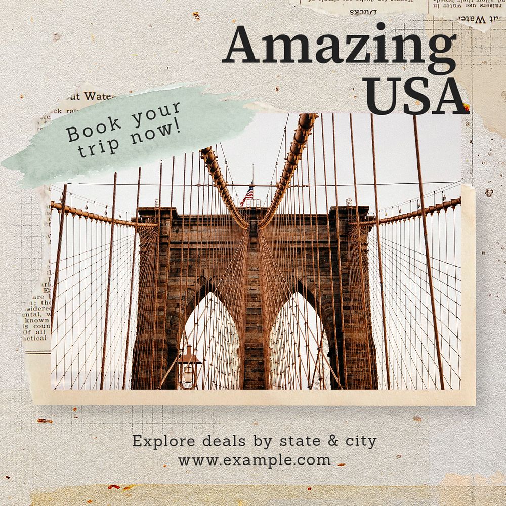 USA travel Instagram post template, editable text