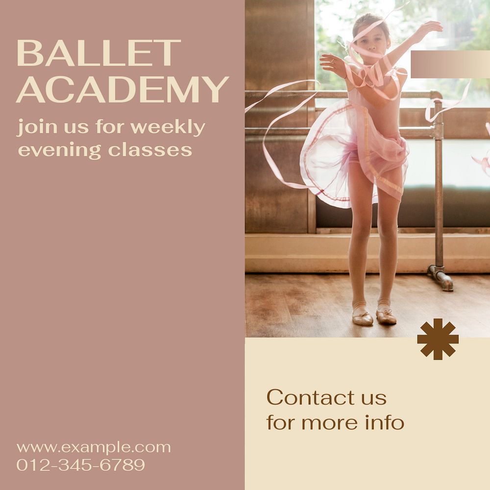 Ballet academy Instagram post template, editable design