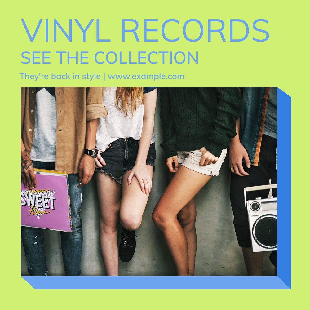 Vinyl records Instagram post template, editable design