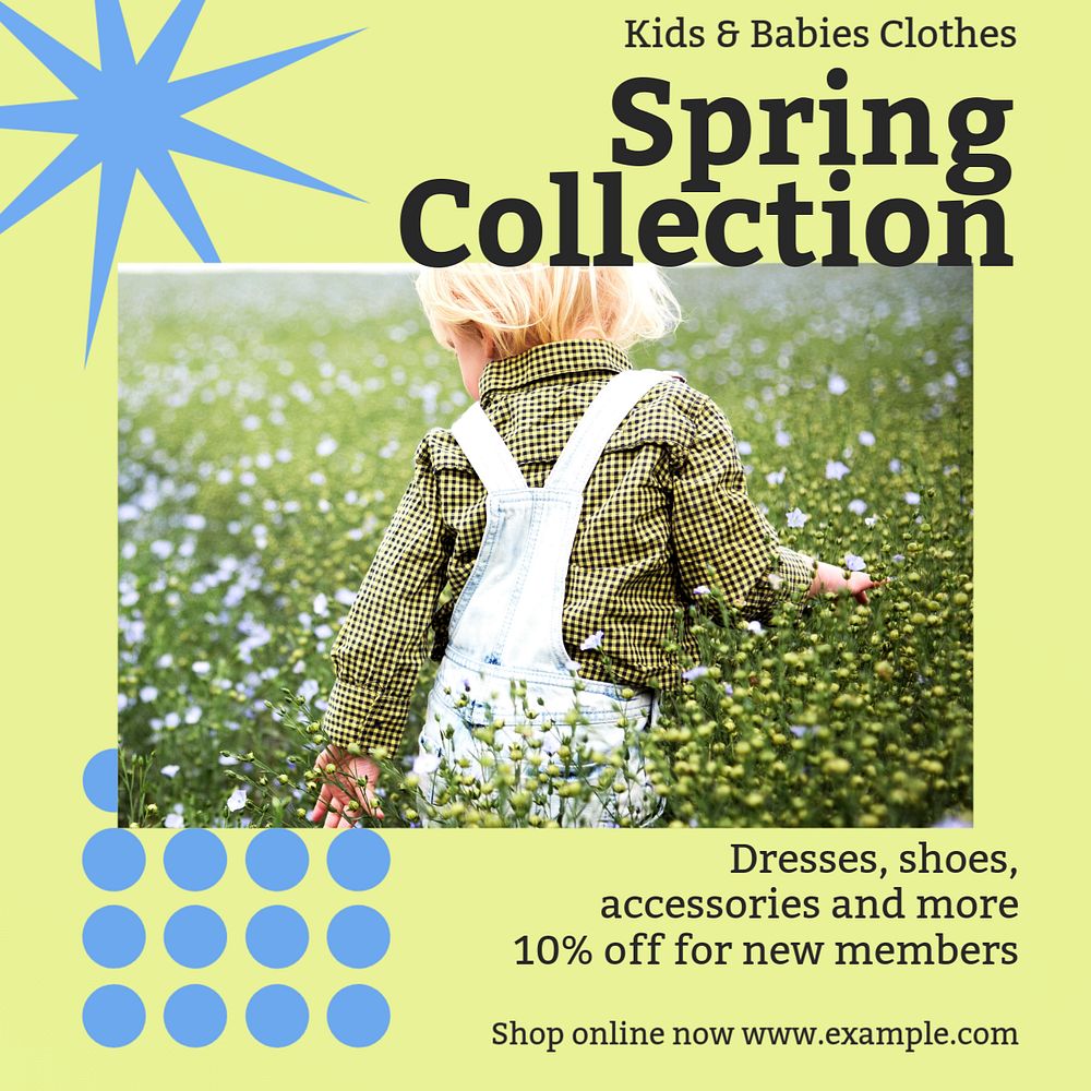 Kids spring collection Instagram post template, editable design