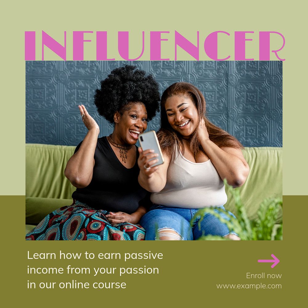 Influencer course Instagram post template, editable text