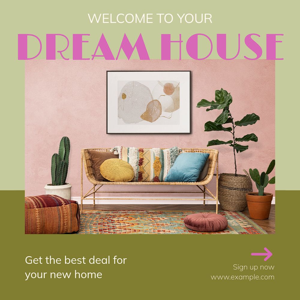 Dream house Instagram post template, editable text