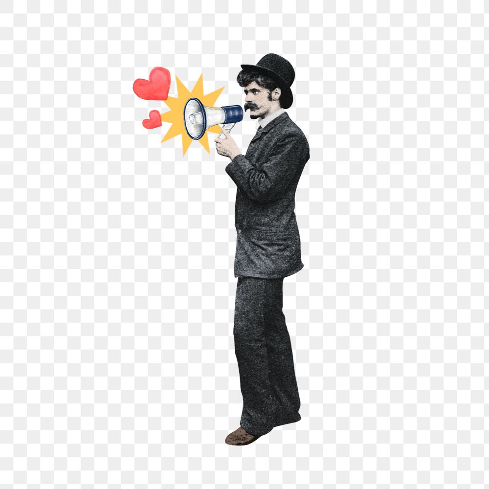 Valentine's celebration png, man holding megaphone editable collage . Remixed by rawpixel.