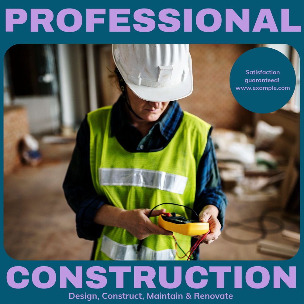 Professional construction Instagram post template, editable design