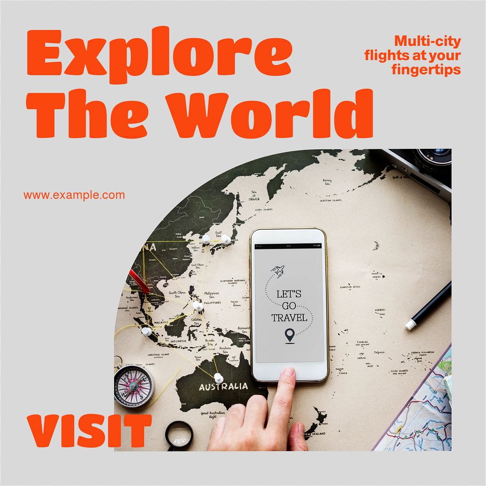 Travel the world Instagram post template, editable design