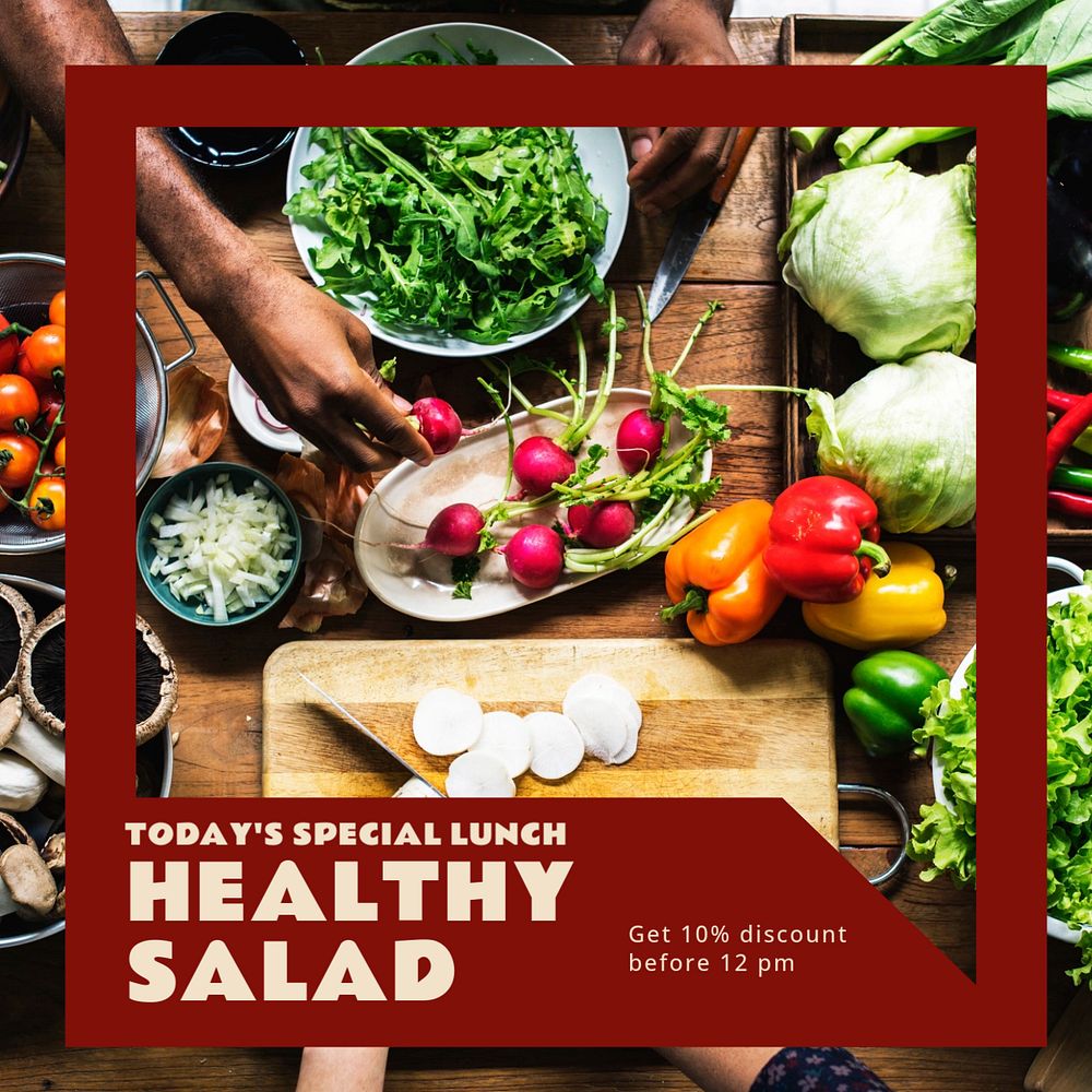 Healthy salad Instagram post template, editable design