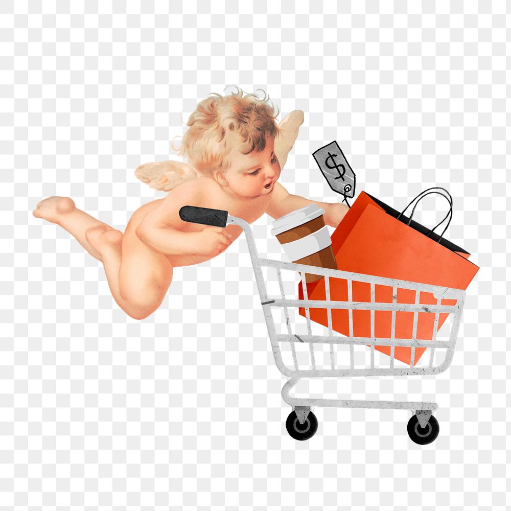 Shopping cupid png trolley editable design. Remixed by rawpixel.