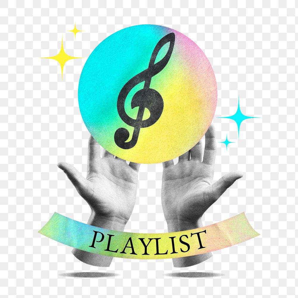 Playlist word png element, editable music collage remix