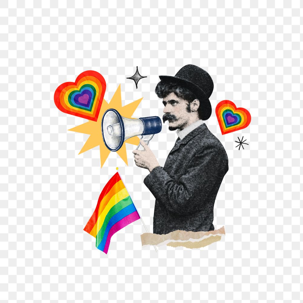 LGBT man png editable activist holding pride flag. Remixed by rawpixel.